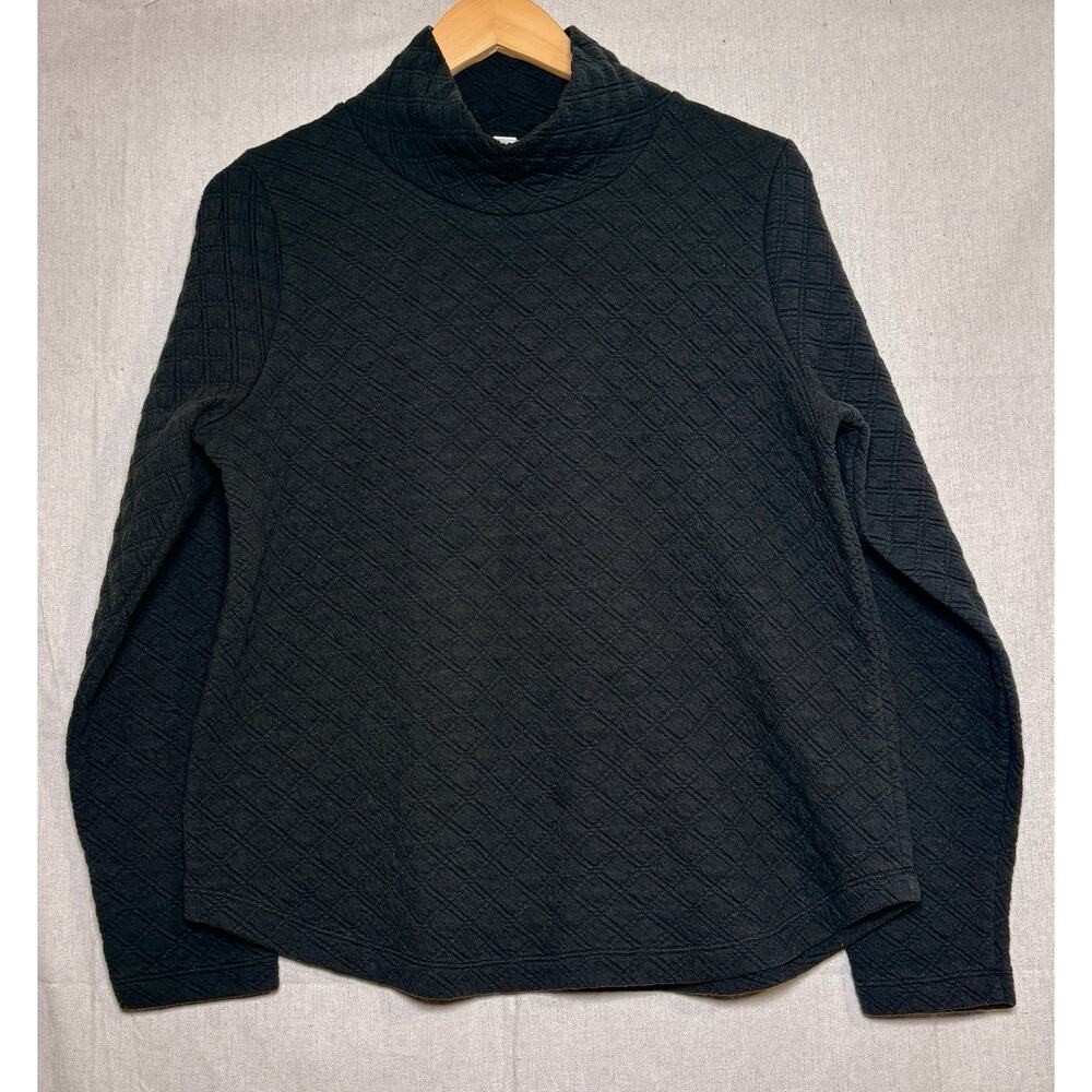 J Crew Women’s Quilted Mock Neck Pullover Cottage Sweatshirt Top Sz M Black